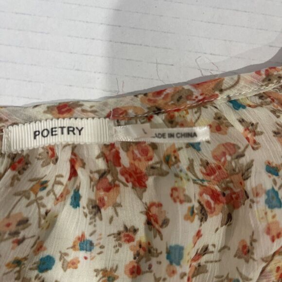 Poetry Large Sheer Ditsy Floral Tie Front Cropped Blouse Dainty Cottage Core - Picture 5 of 10